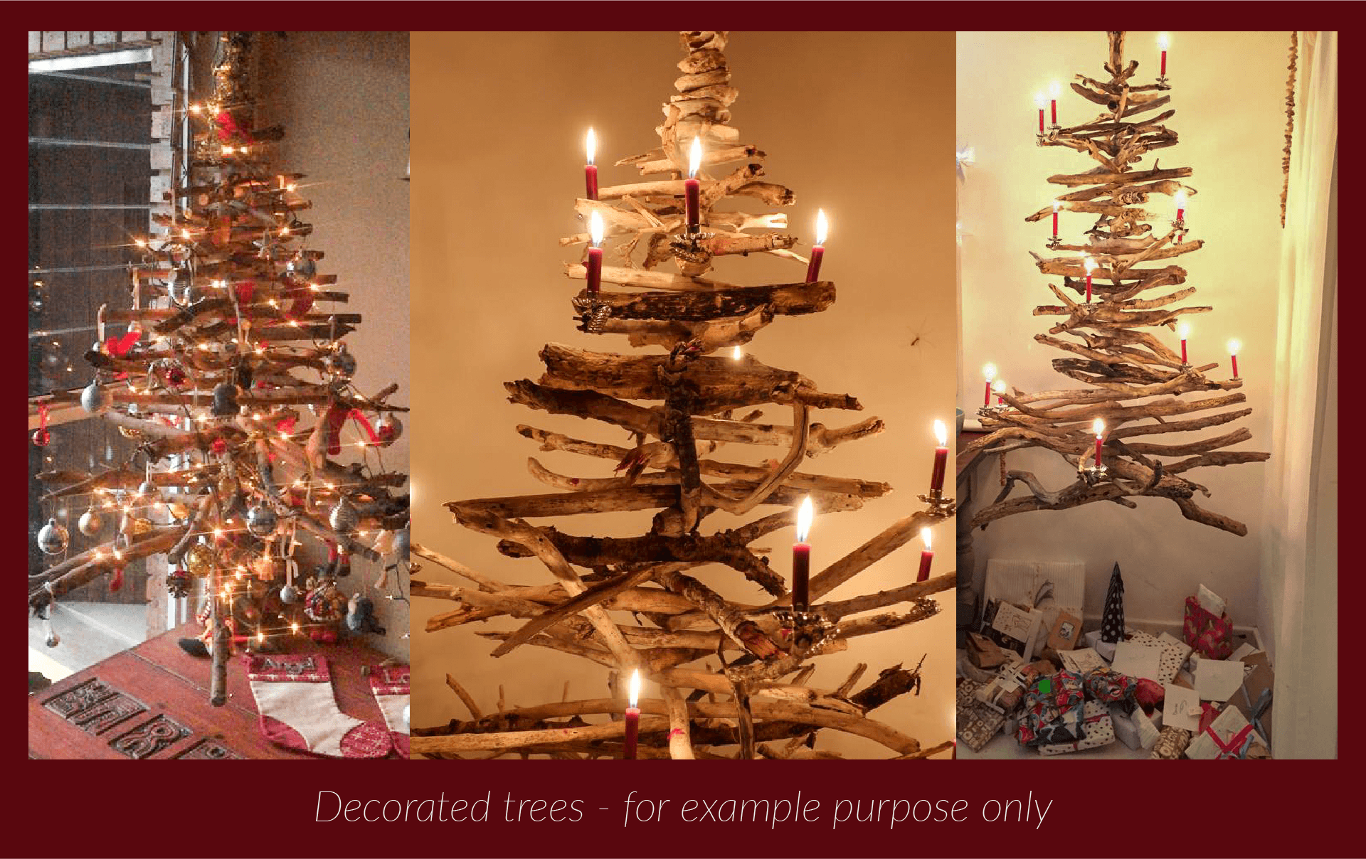 Decorated rustic Christmas trees